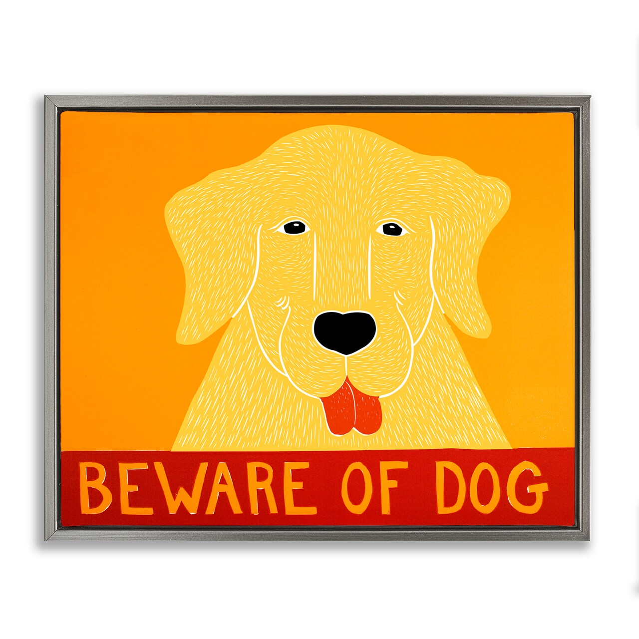 Stupell Industries Beware Of Dog Yellow & Red Floating Frame, design by Stephen Huneck